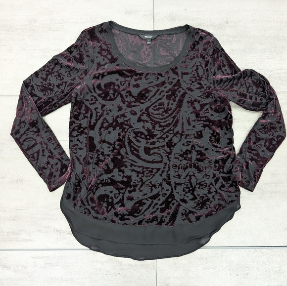 Vera Wang Tops - Vera Wang Women's Purple Velvet Burnout Long Sleeve Top Blouse Size Large